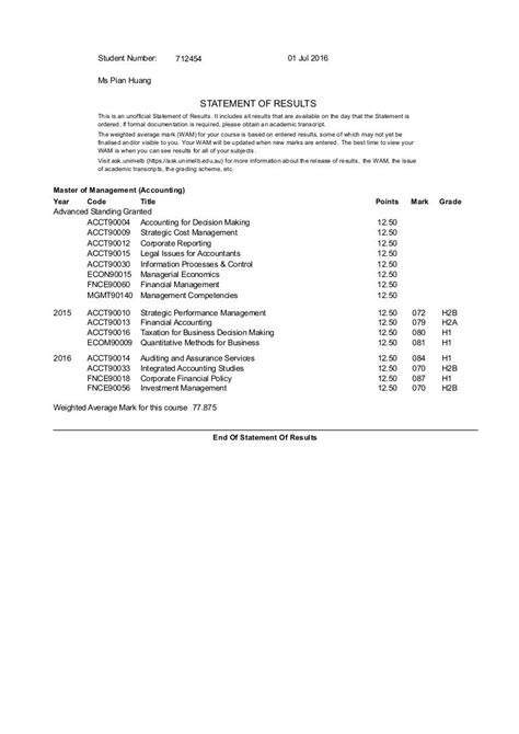 statement of results unimelb.